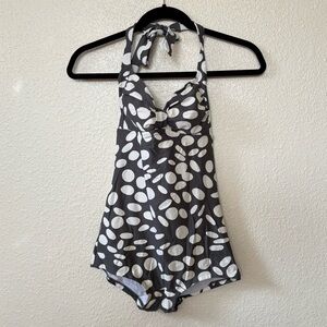 Boden Gray & Cream Polka Dot Halter Neck One Piece Swimsuit Size 4